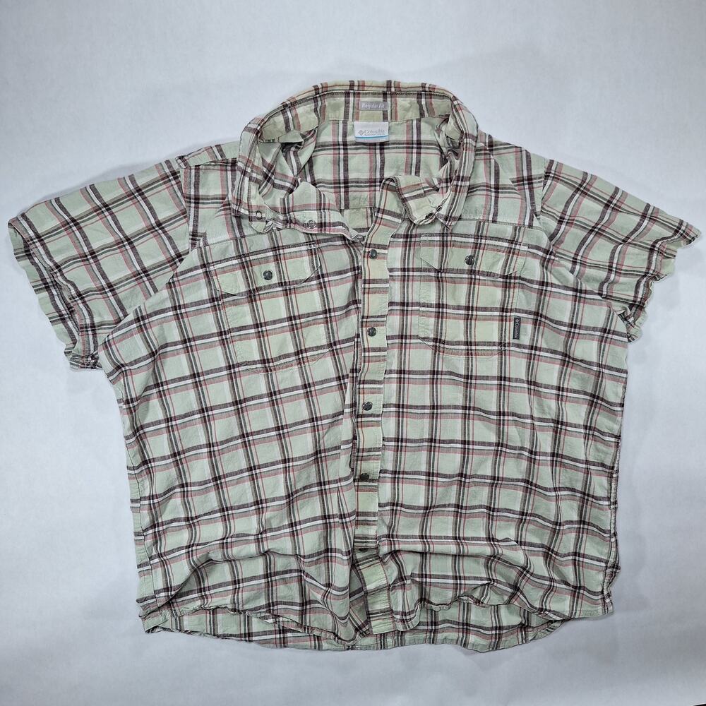 Columbia Shirt Mens 2XL XXL Multicolor Plaid Short Sleeve Button Up Regular Fit